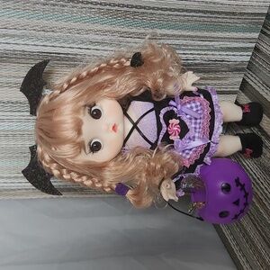Custom Halloween baby girl doll in bat costume